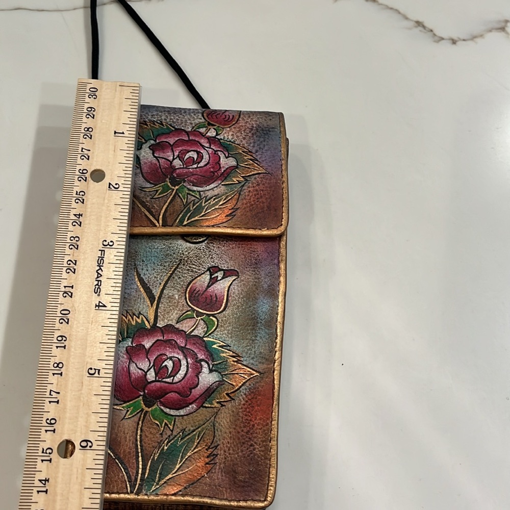 Floral Hand Painted Leather Crossbody Bag by SOVA. Credit Cards slots. New - Picture 8 of 14